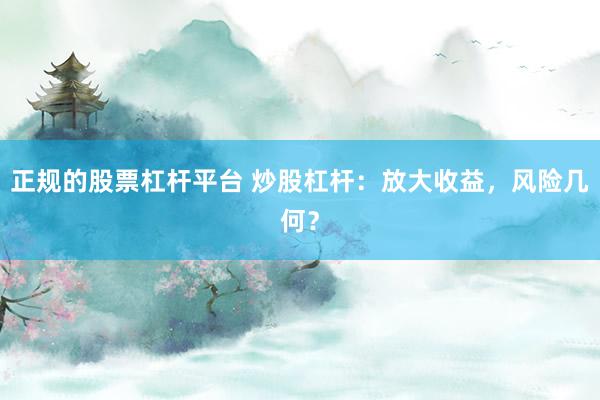 正规的股票杠杆平台 炒股杠杆：放大收益，风险几何？