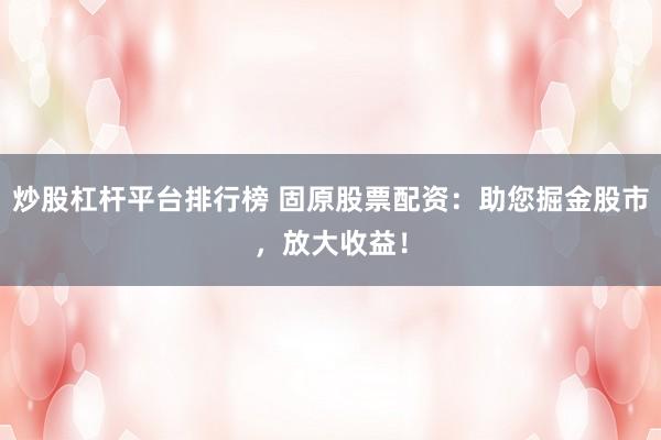 炒股杠杆平台排行榜 固原股票配资：助您掘金股市，放大收益！