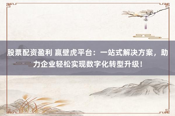 股票配资盈利 赢壁虎平台：一站式解决方案，助力企业轻松实现数字化转型升级！