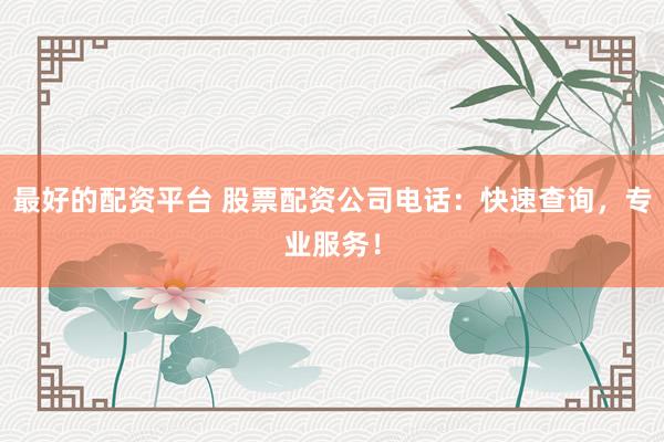 最好的配资平台 股票配资公司电话：快速查询，专业服务！