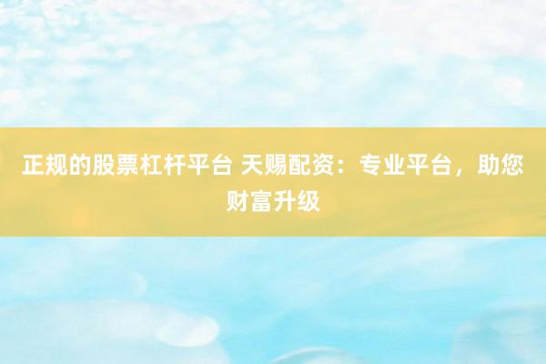 正规的股票杠杆平台 天赐配资：专业平台，助您财富升级
