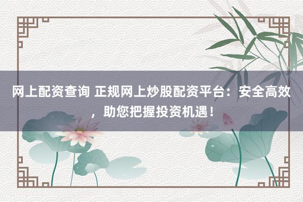 网上配资查询 正规网上炒股配资平台：安全高效，助您把握投资机遇！