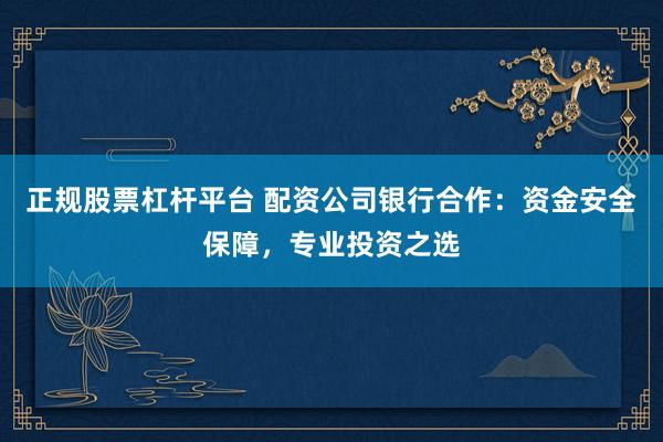 正规股票杠杆平台 配资公司银行合作：资金安全保障，专业投资之选
