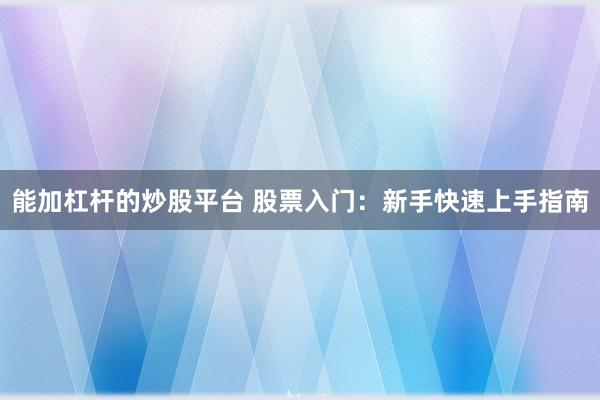 能加杠杆的炒股平台 股票入门：新手快速上手指南