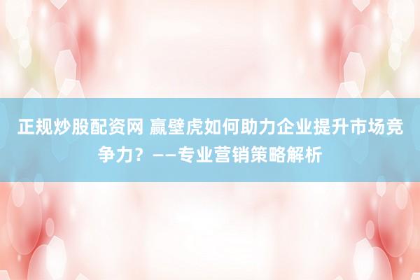 正规炒股配资网 赢壁虎如何助力企业提升市场竞争力？——专业营销策略解析