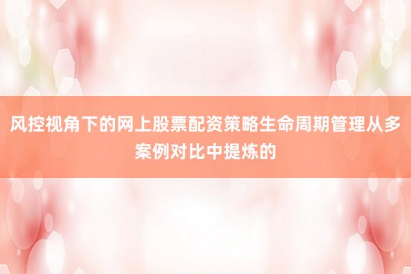 风控视角下的网上股票配资策略生命周期管理从多案例对比中提炼的