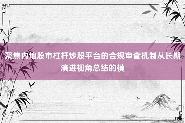 聚焦内地股市杠杆炒股平台的合规审查机制从长期演进视角总结的模